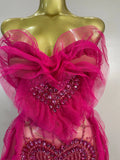 Sexy Strapless Mesh See-Through Mini Dress Women Eveing Party Sparkly Rhinestone Birthday Singer DJ Nightclub Bar Stage Costume