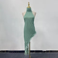 Solid Slim Backless Dresses For Women Round Neck Sleeveless High Waist Spliced Feather Irregular Dress Female New
