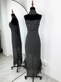 Elegant Polka Dot Long Dress Summer Scarf Ribbon Ruffle Halter Pleated Dress Luxury Sleeveless Women's Evening Dresses