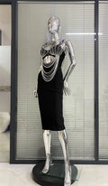 Gorgeous Pearl Glam Hollow Suspender Dress Elegant Temperament Bandage Evening Dress Performance Wear Cocktail Party Formal Gown
