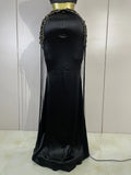 Women Festival Vacation Outfit Sexy Two Piece Skirt Set Black Nightclub Bar Party Hollow Out Ruched Crop Top Maxi Long Skirt Set