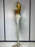 Elegant Sexy Pear Mesh See Through Two Piece Set Women Luxury Birthday Party Prom Gown Singer Nightclub Hotwife Stage Outfit