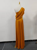 Solid Spliced Folds Dresses for Women Slash Neck Shoulder Cuff High Waist Temperament Dress Female Fashion