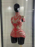 Sparkly Rhinestones Bodysuit Women Sexy Mesh Transparent Party Leotard Performance Costume  Singer Show Stage Wear