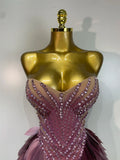 Sparkly Rhinestone Sequins Sexy Strapless Mesh See Through Mini Dress Women Eveing Party Birthday Nightclub Singer Stage Costume