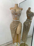 Sparkly Sequins Strapless Top Long Skirt Sets Nightclub Performance Nightclub Women's Outfit Two Pieces Stage Dress