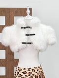 Furs Belt Buckle Crop Coat Women Valentine's Day Short Sleeve Sexy Hottie Midnight Birthday Party Banquet Shawl Tops