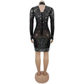 Sparkly Rhinestone Birthday Dress Woman Luxury Sexy Night Club Party Mesh See Through Diamonds Bodycon Mini Dress Vestidos