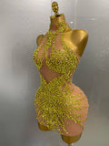 Sparkly Rhinestones Sexy Mesh See Through Dress Party Evening Prom Celebrate Birthday Dress Singer Dancer Show Stage Wear