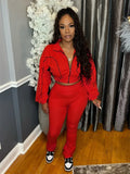 Casual 2 Piece Set Women Tracksuit Patchwork Full Sleeve Zip Elastic Hem Crop Jacket+Flared Pants Sporty Streetwear