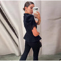 Lace Cutout Peplum Jacket Stand Collar Puff Sleeve Button Front Waist Cinched Outerwear 2026 Summer Fashion Lady Elegant Jacket