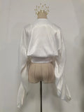 Vintage Patchwork Fish Bone Tunic Blouse for Women O Neck Puff Sleeve Spliced Zipper High End Shirts Female Autumn