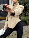 Chic Irregular Women Jackets Stand Collar Long Sleeve Vintage Slim Jacket for Business Commute Casual Outing New