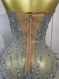 2026 Sexy Deep V Mesh See Through Mini Dress Women Sparkly Silver Diamonds Eveing Party Birthday Bar Nightclub Stage Costumes