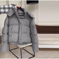 Women Hooded Stand Collar Cropped Puffer Jacket Zip Snap Button Loose Slim Short Quilted 2026 Casual Winter Warm Outerwear Coat