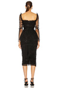 Women's Black Sheer Mesh Trumpet Sleeve Square Neck Waist-Cinching Dress Elegant Evening Performance Gown Vestidos De Bienvenida