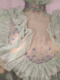 Women Eveing Party Birthday Dance Nightclub Stage Wear Sexy Sparkly Rhinestone Ruffled Long Sleeves Mesh See Through Mini Dress