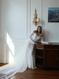 Custom Off Shoulder Long Sleeve Lace Mermaid Wedding Dress Delicate Sweep Train Bridal Gown Formal Wedding Evening Outfit