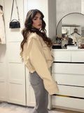 Women Stand Collar Double Breasted Cropped Trench Jacket Long Sleeve Button Cuff Loose Short Outerwear Fashion Street Daily Wear