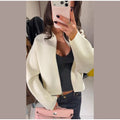 Elegant Women's Knitted Cropped Jacket Coat Cardigan Long Sleeve Sweater Top Streetwear Outfit 2026 Spring New Casual Daily Wear