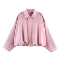 Women's Faux Suede Cropped Bomber Jacket Lapel Collar Zipper Loose Autumn Winter Casual Streetwear Vintage Coat 2026 New