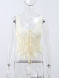 Sexy Lace Up Ruffles Vest Women See Through Hollow Out Slash Neck Solid Tops 2026 Spring Summer Chic Streetwear Clothes Lady