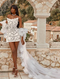 Customized White Strapless Wedding Dresses Sleeveless Shawl 3D Flower Bridal Gowns 2025 Elegant Lace Mini Wedding Gowns