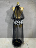 Women Sheer Mesh Rhinestone Skirt Long Tulle TrainSexy Costume For Club Party Stage ShowEvening Performance Events