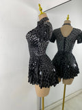 Sexy Women Short Sleeve Sparkly Sequins Stage Dress Luxury Evening Party Nightclub Performance Costume Stage Wear