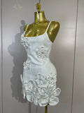 Luxury Party Prom Gown Birthday Wedding Guest Dresses Elegant Chic 3D Beaded Flower Spaghetti Strap Short Bodycon Bandage Dress