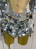 Sexy Sparkly Silver Rhinestones Sequins Mesh Stretch Bodysuit Eveing Birthday Party Nightclub Bar Singer Dancer DJ Stage Costume