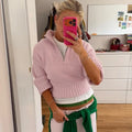 Women Half Zip Mock Neck Cropped Pullover Sweater Cable Knit Textured Waist-Cinching Street Y2K Autumn Winter Knitted Top