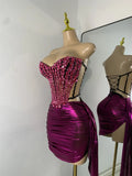 Sparkly Diamonds Crystals Short Summer Two Pieces Dress Sexy Stage Transparent Women Birthday Party Outfit Singer Show Wear