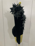 New Shiny Black Rhinestone Velvet Long Sleeve Bodysuit Women Evening Party Club Gala Hosts NightClub Bar Stage Costumes