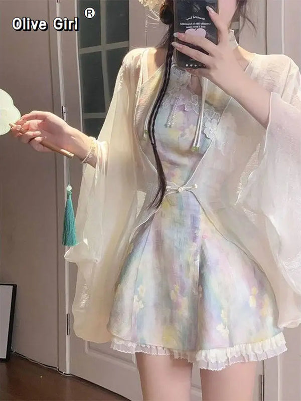Olive Girl Romantic Qipao for Ren Faire 2026 Garden Wedding Fairycore Photoshoot Everyday Wear S-XXXL XS-3XL Plus Size Romantic Cottagecore Garden Party Editorial Not Costume Qipao Cheongsam Chinese Dress Chinese Heritage Fashion Women