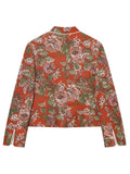 Women Floral Jacquard Contrasting Trim Blazer Lapel Collar Waist-cinching Single-breasted Jacket Autumn Lady Chic Coats 2026 New