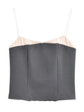 Hit Color Slimming Tube Top for Women Square Collar Sleeveless Spliced Lace Edge Backless Temperament Vests Female