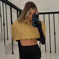 Women Gold Sparkle Capelet Top Elegant Shiny Tweed Shoulder Wrap Turtleneck Short Cloak 2026 Spring Lady Evening Party Outfit