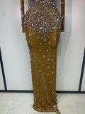 Women Sparkly Diamonds Mesh See Through Bodycon Dress Evening Birthday Party Sexy Nightclub Bar Stage Costume