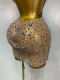 Women Sexy Mesh See Through Mini Dress Luxury Rhinestones Stage Costume Singer Dancer Nightclub Evening Party Birthday Dresses