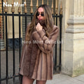Hot Fashion 2026 Winter Luxury Striped Faux Mink Fur Jacket Women Stylish Power Shoulder Fur Trim Blazer Coat Outerwear
