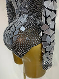 Luxury Rhinestones Mirrors Sexy Sheath Bodysuit Women Nightclub DJ Performance Costume Evening Party Celebrate Stage Wear