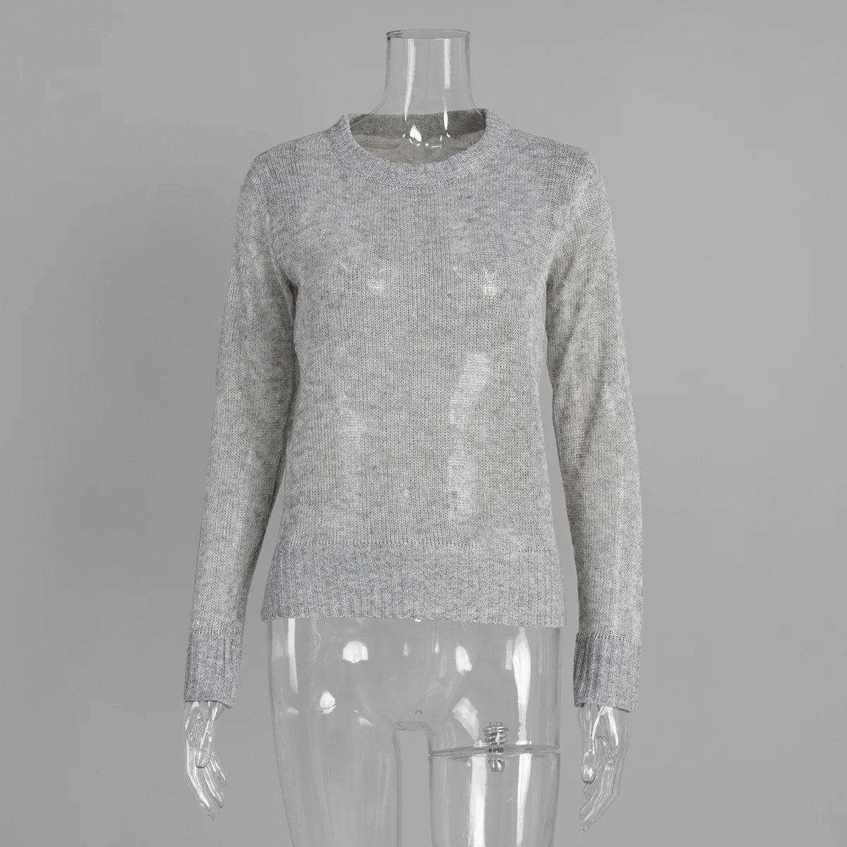 Mohair Round Neck Pullover Sweater For Women 2025 Spring Summer New Knitted Bottom Semi-sheer Knit Sweater Female Top