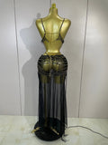 Women Black Halter Sequins Tassel Hollow Out Transparency Long Maxi Dress Eveing Celebrate Birthday Party Sexy Nightclub Outfit