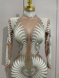 Costume Sparkly Diamond Women Sexy Mesh Jumpsuit Nightclub Bar Party Show Gogo Dancer Clothing Drag Queen Outfit