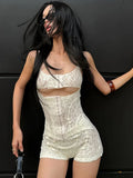 Jacquard Tank Top Women Autumn Trend Hollow Single-Breasted Low-Neck Irregular Hem Street Club Hottie Chic Outfits