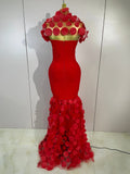 Women Elegant Flower Lace-Edged Sleeveless Bodycon Long Bandage Dress Sexy Evening Party Birthday Prom Formal Wedding Guest Gown