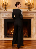 Elegant Slim Fit Long Sleeved Jumpsuit 2026 New Heavy Industry Bead Diamond High Waist Solid Color Long Jumpsuit