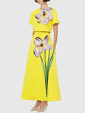 Summer Splicing Flowers Two Piece Sets For Women Short Sleeve Tops High Waist A Line Skirt Slim Set Female Fashion New