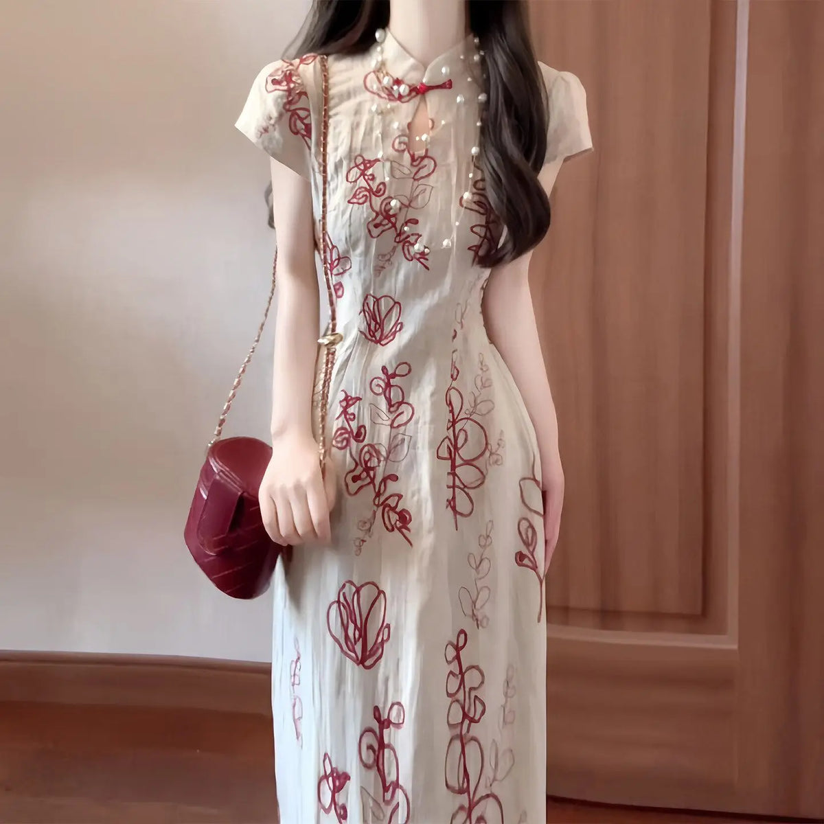 Olive Girl Red Embroidered Qipao for Garden Wedding 2026 Fairycore Photoshoot Everyday Wear S-XXL XS-3XL Plus Size Hand Embroidered Romantic Garden Party Editorial Not Costume Qipao Cheongsam Chinese Dress Chinese Heritage Fashion Women